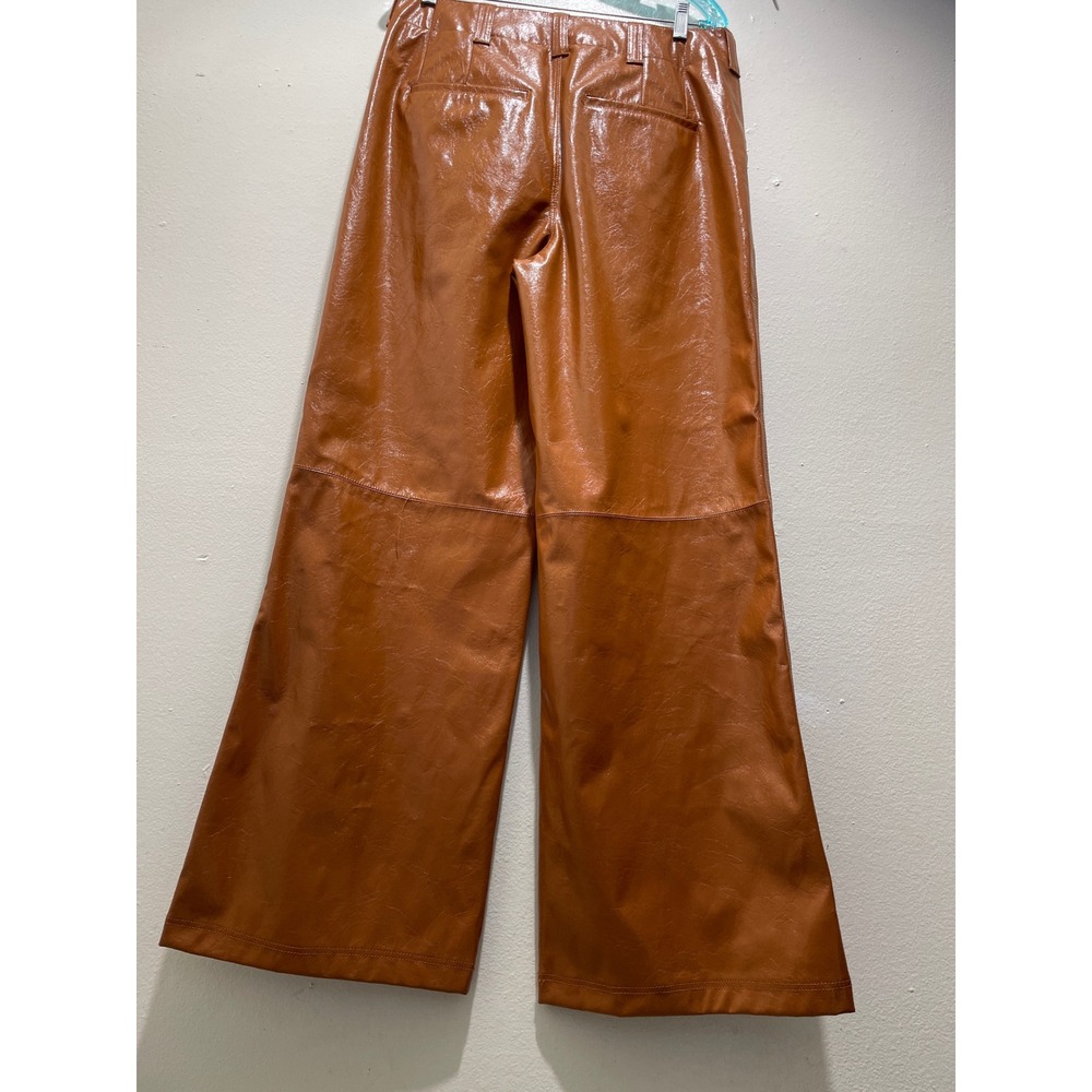 Free People Star Crossed Lovers Vegan Leather Pants 12 Wide Leg Cognac Brown